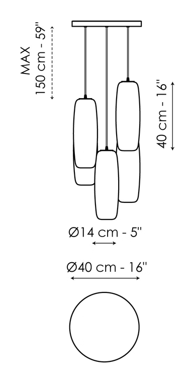 Bio-S Lamp Collection by Bonaldo, size drawing: 5 lights suspension