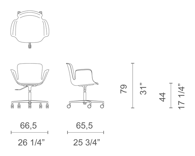 Juli Soft Chair by Cappellini, size drawing: JUS5HR