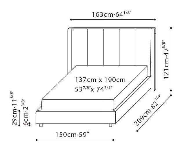 Stratus Bed (Narrow) by Camerich, size drawing: C03J0130 FULL