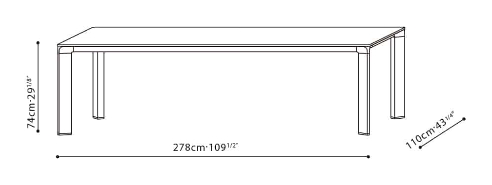 Joint Dining Table by Camerich, size drawing: C05C1305