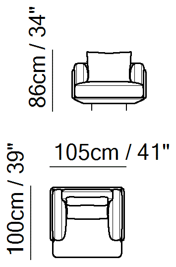 Campus Sectional by Natuzzi Italia: Chair, outline drawing with sizes