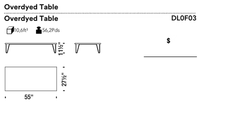 Overdyed Coffee Table by Moroso, size drawing