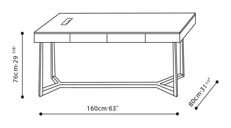 Vessel Desk by Camerich, size drawing: C0552014
