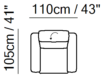Diesis Sectional by Natuzzi Italia: Chair, outline drawing with sizes