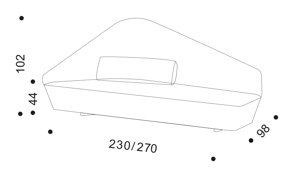 Verlaine Sofa by Driade, size drawing