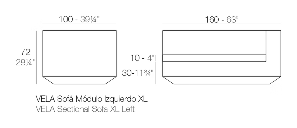 Vela Modular Sofa by Vondom, size drawing