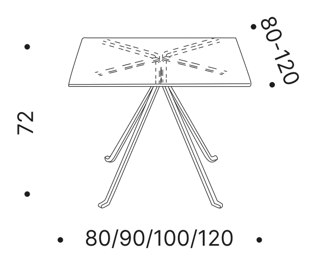 Cugino Square Dining Table by Driade, size drawing