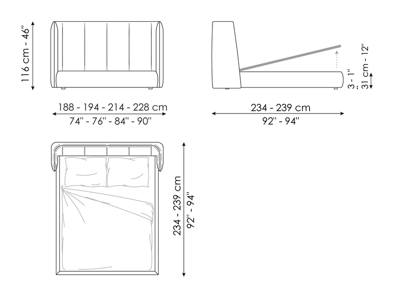 Basket Double Bed by Bonaldo, size drawing: Basket hi plus open