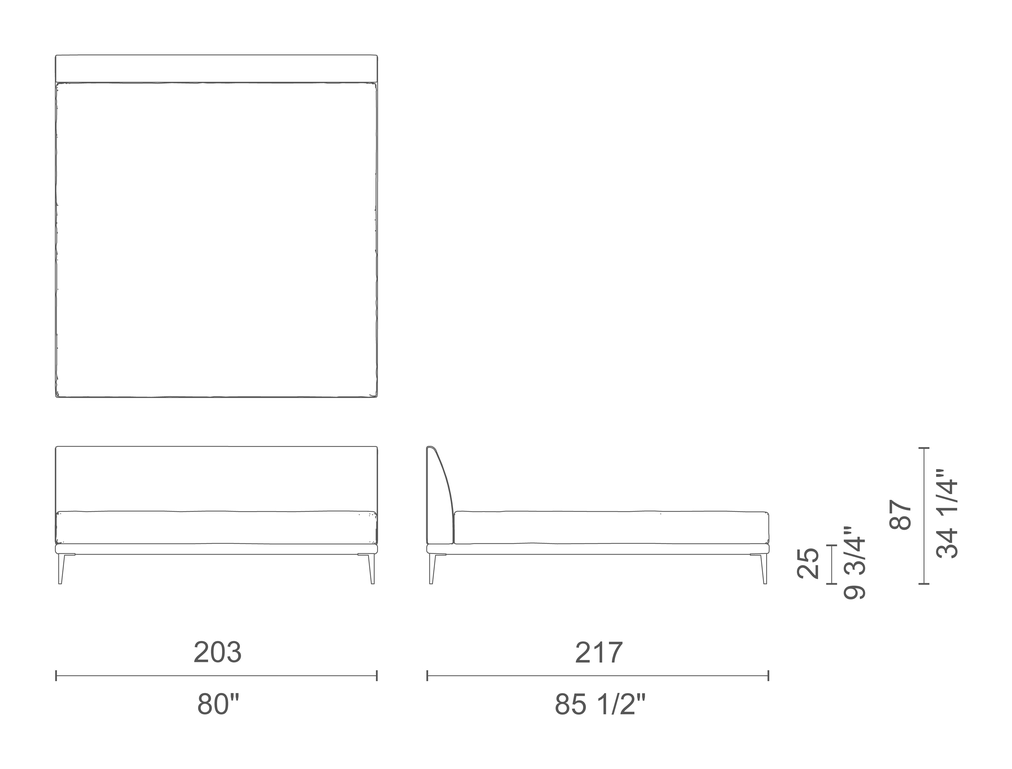 Bed by Cappellini, size drawing: NB_200