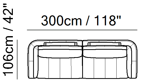 Habita Sectional by Natuzzi Italia: Leather or fabric modular sofa, outline drawing with sizes