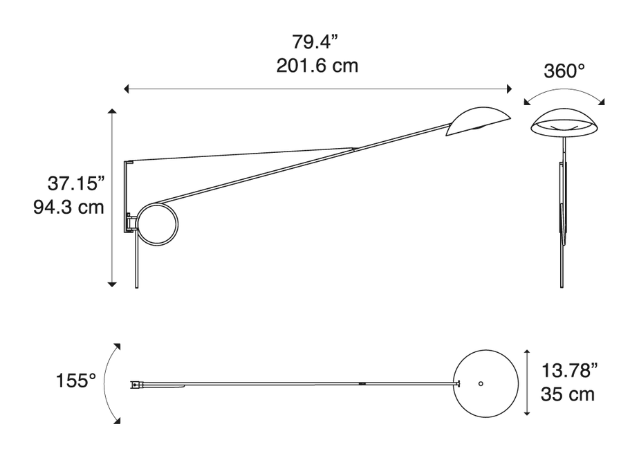 Spring Wall Lamp by Lodes, size drawing: Spring Large Wall