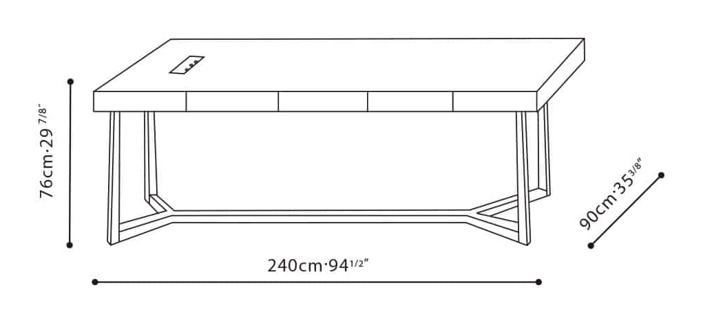 Vessel Desk by Camerich, size drawing: C0552017