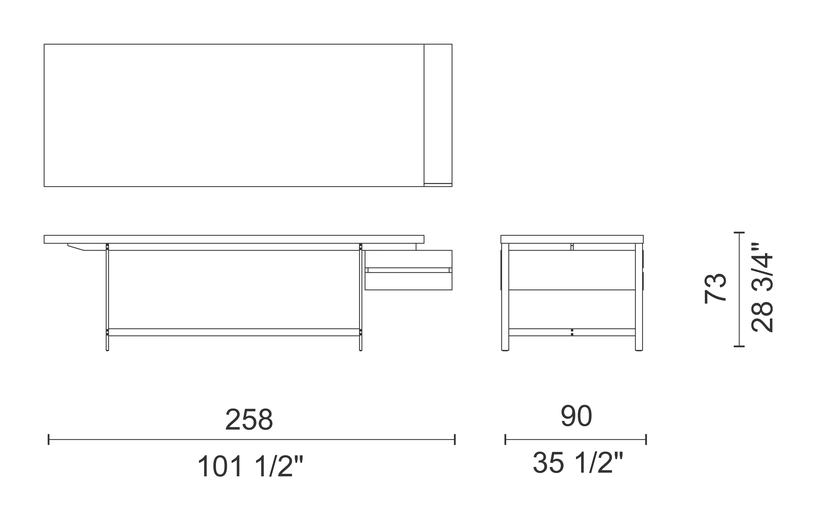 Lochness Table by Cappellini, size drawing: LH_8R