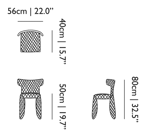 Monster Dining Chair by Moooi, size drawing: Diamond Arms