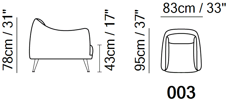 Platea Armchair by Natuzzi Italia, size drawing