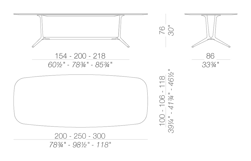 Trail Meeting Outdoor Table by LaPalma, size drawing