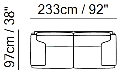 Plaza Sectional by Natuzzi Italia: Three-seater sofa, outline drawing with sizes