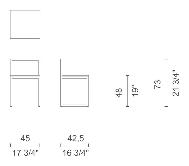 Fronzoni '64 Chair by Cappellini, size drawing