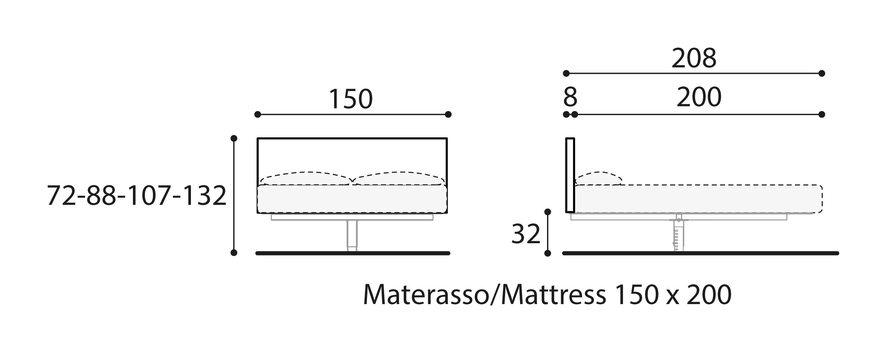 Fluttua Bed by Lago, size drawing: 1601