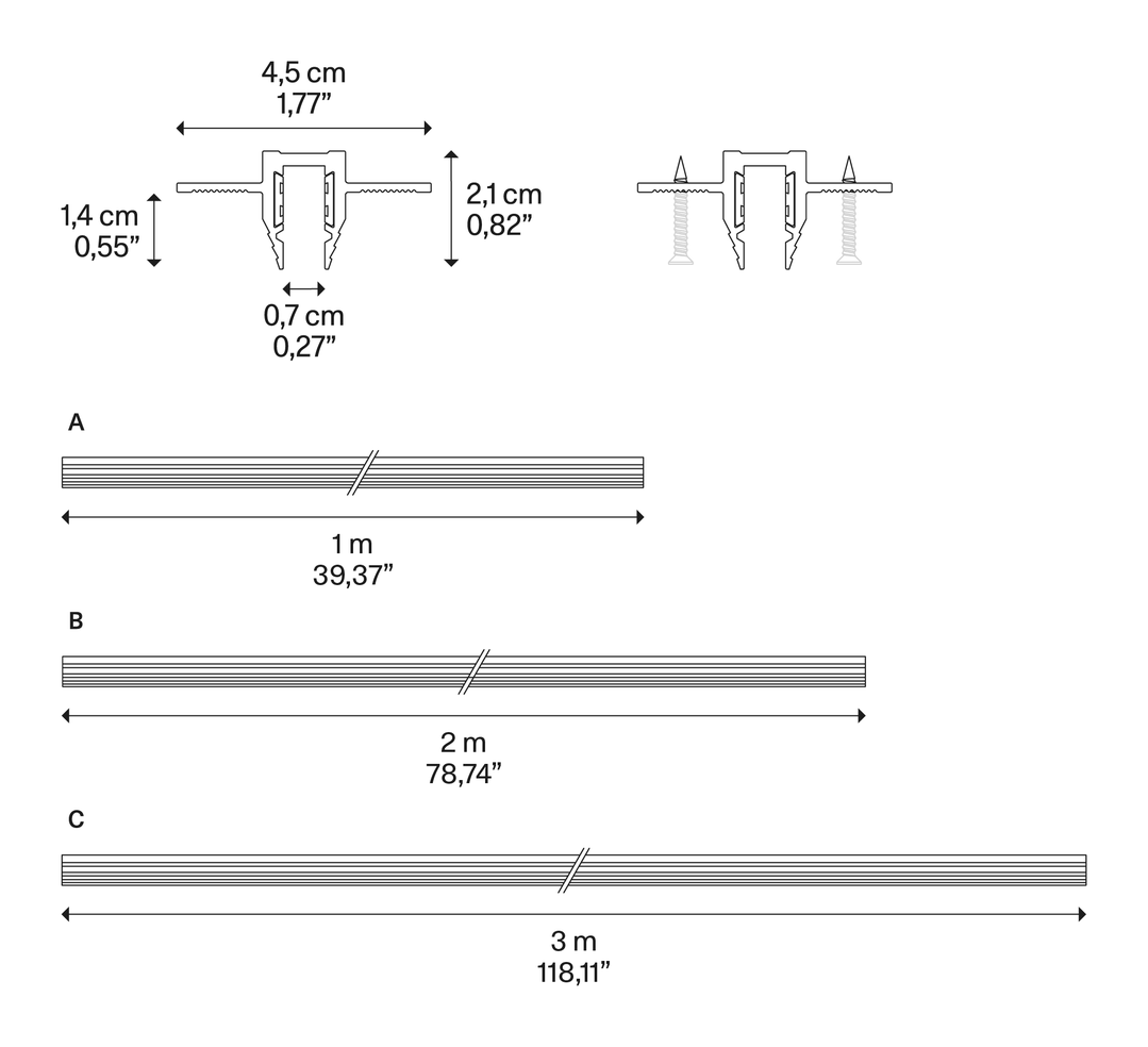 DoubleZero7 Trimless Recessed Lighting System by Lodes, size drawing: Trimless Recessed Profile
