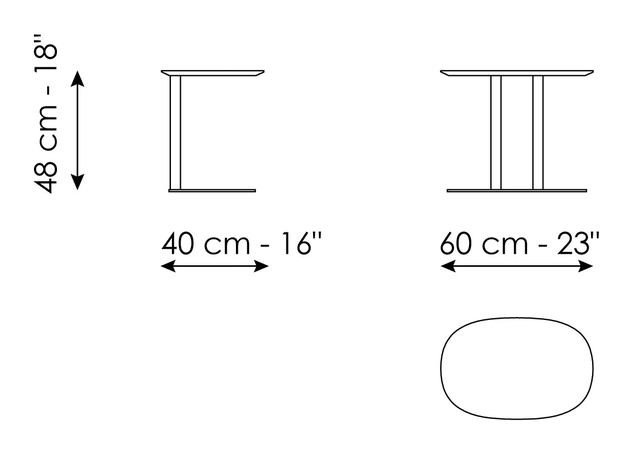 Isabey Coffee Table by Bonaldo, size drawing: Isabey 60 x 40
