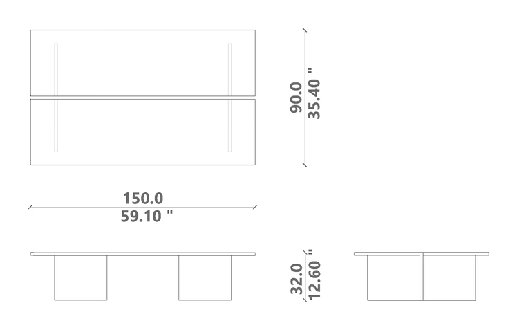 Venice Indoor Coffee Table by Talenti, size drawing: 150 × 90