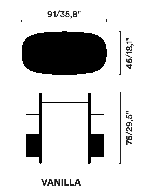 Vanilla Desk by Opinion Ciatti, size drawing: VANILLA