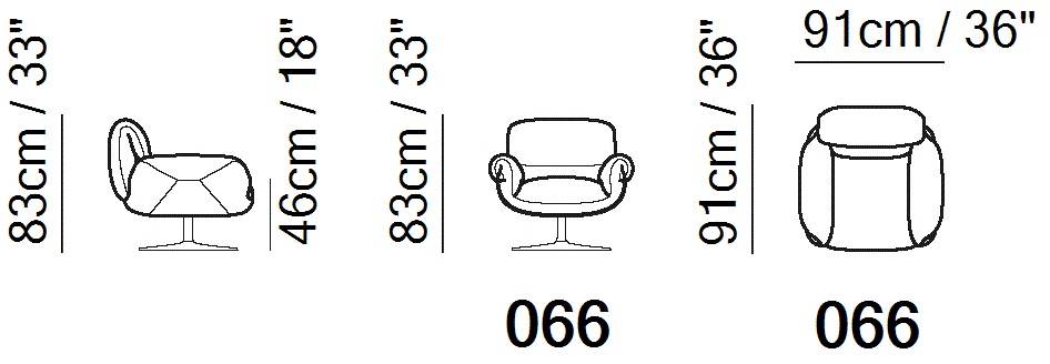 Madame Swivel Armchair by Natuzzi Italia, size drawing