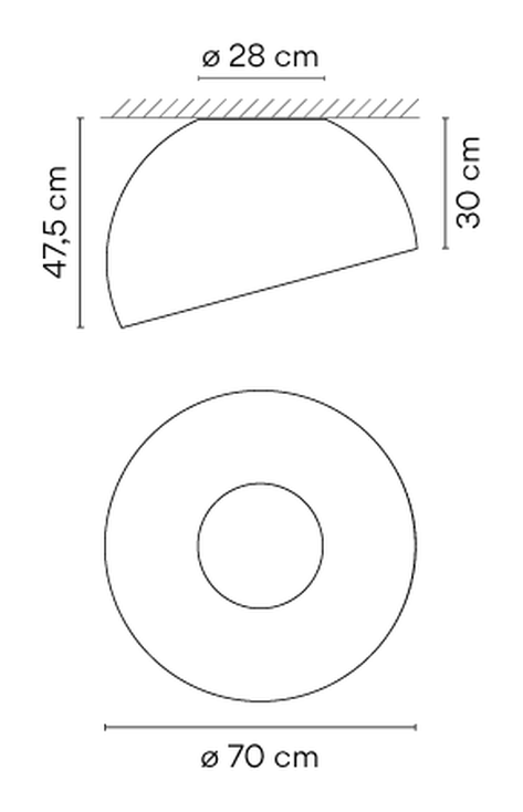 Duo Ceiling Lamp by Vibia, size drawing: Model 4887