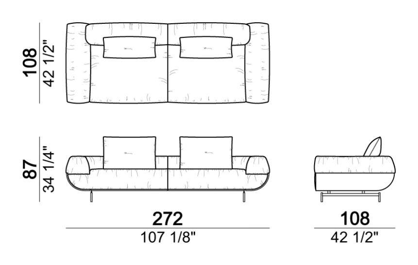 Fastlove Sofa by Arketipo, size drawing: Sofa with back cushions 80 cm