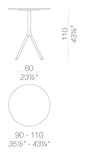 Fork P125 Table by LaPalma, size drawing