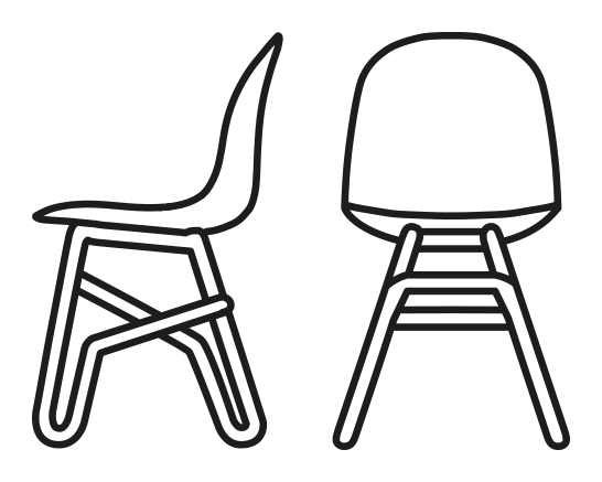 Academy Chair, Crossed Rod Base by Connubia, size drawing