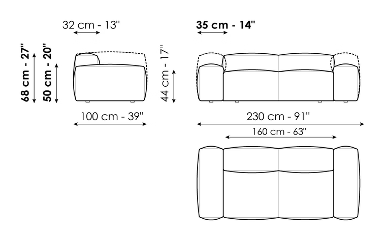 Peanut B. Modular Sofa by Bonaldo, size drawing: Sofa