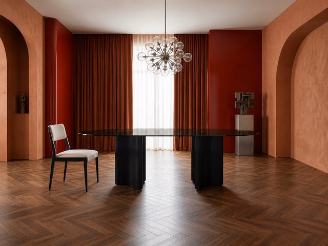 Viola Dining Table Smoked Glass by Caracole