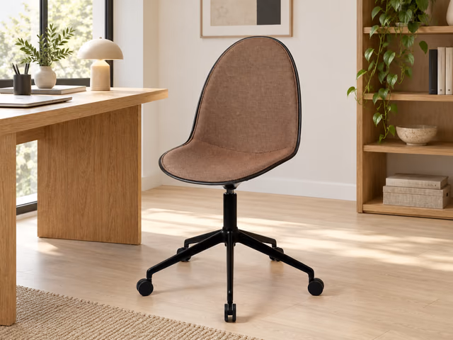Eternity Swivel Office Chair — Black Base with Castors, Full Front Upholstered, Coffee Waste Black by Mater