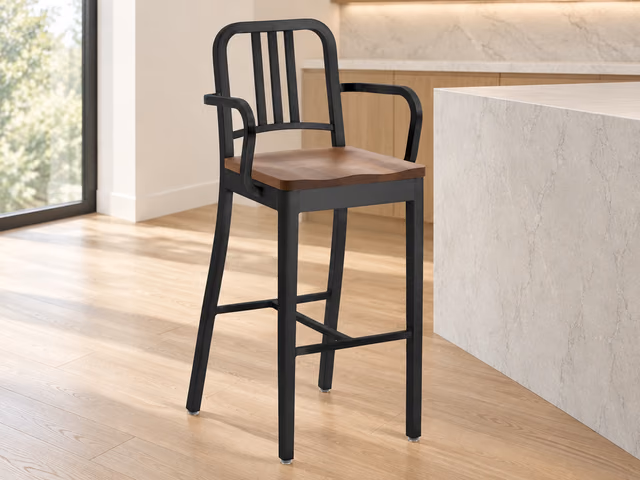 1104 Navy Stool With Arms, Walnut by Emeco