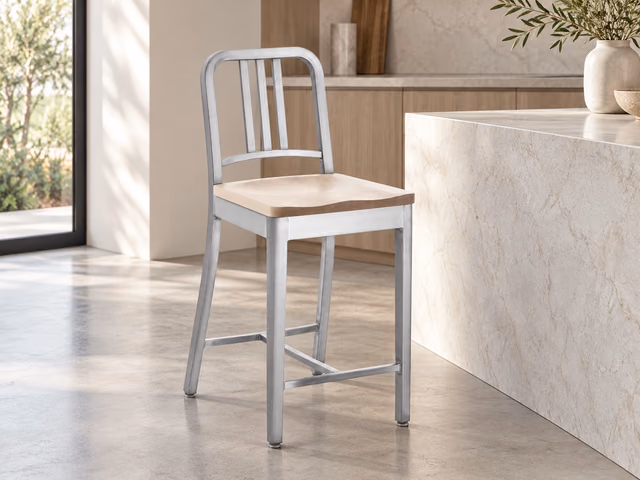 1104 Navy Stool, Wood Seat by Emeco