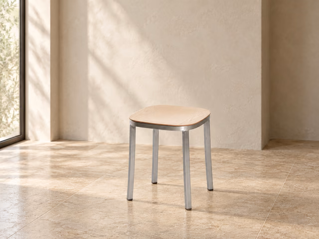 1 Inch Small Stool, Wood Seat by Emeco