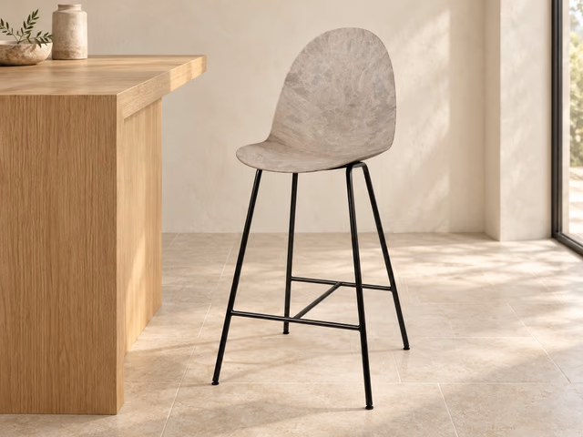 Eternity High Stool — Full Front Upholstered, Wood Waste Grey by Mater