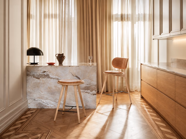 High Stool Backrest — Natural Matt Lacquered Oak, 74 cm by Mater