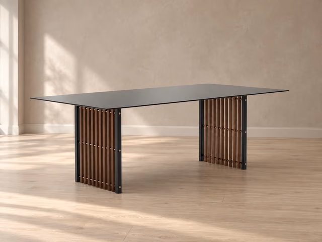 Pinstripe Dark Slatted Dining Table by Caracole