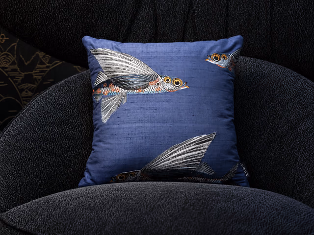 Embroidered Flying Coral Fish Pillow Cover by Moooi