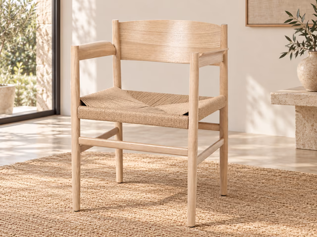 Nestor Armchair — Matt Lacquered Oak, Natural Paper Cord Seat by Mater