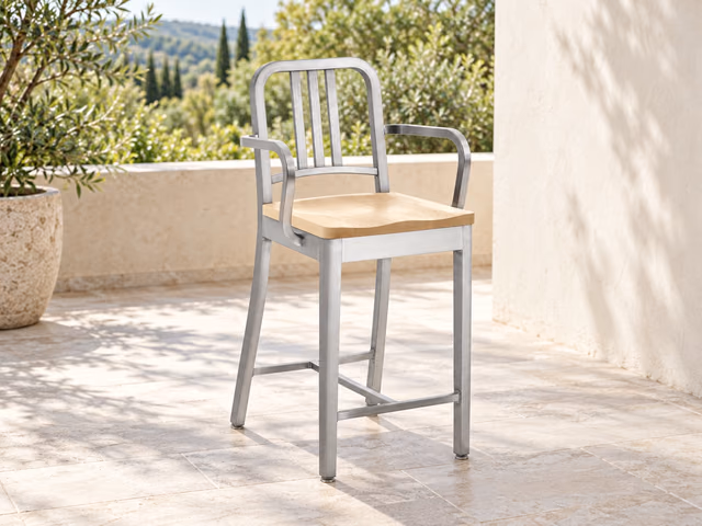 1104 Navy Stool With Arms, Accoya by Emeco