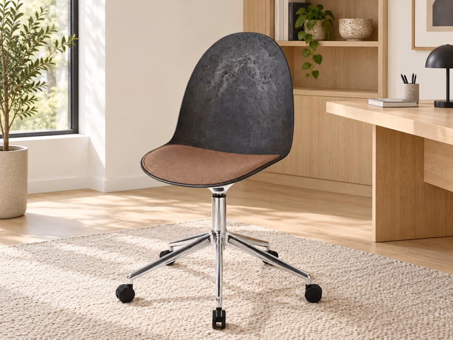 Eternity Swivel Office Chair — Polished Base with Castors, Upholstered Seat, Coffee Waste Black by Mater